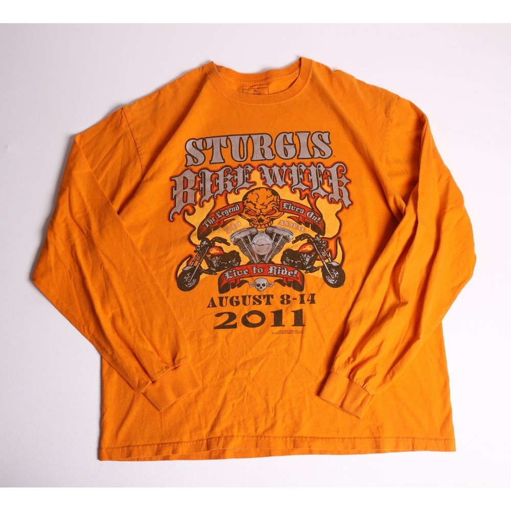 Castaways Sturgis Bike Week 2011 Long Sleeve T-Shirt Orange Mens XL 71st Annual